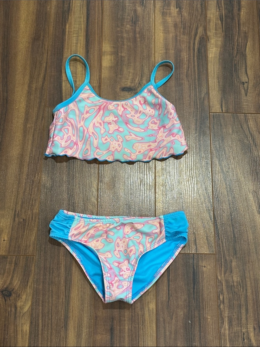 Under Armour Pink & Aqua Marble Girls Two-Piece Swim Set